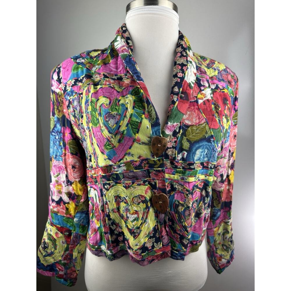 *Flawed* Sandy Starkman Embroidered Jacket Heart Floral Small Art to Wear Boho - Picture 2 of 16
